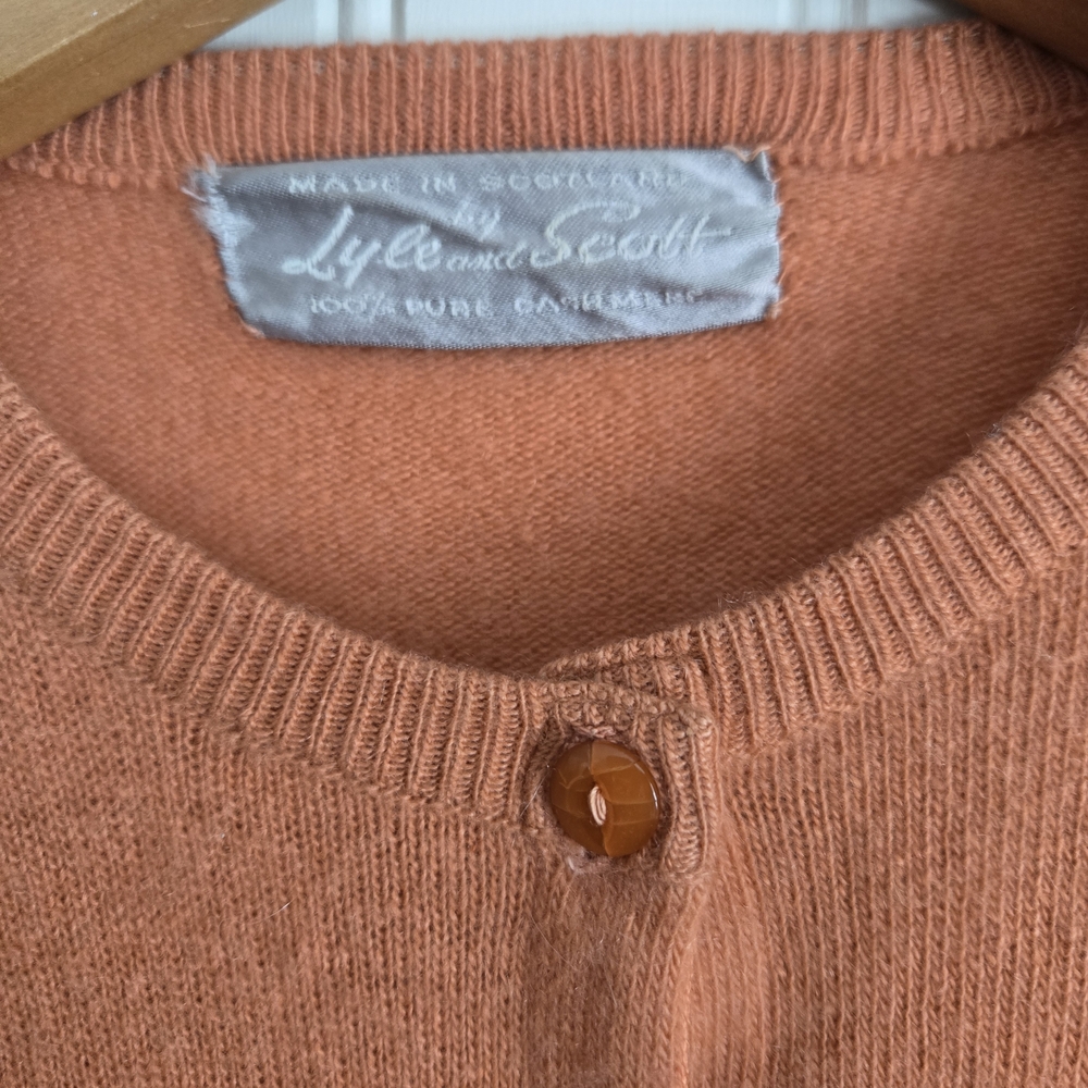 Vintage 100% Pure Cashmere Orange Button Up Crew Neck Cardigan Sweater - Picture 4 of 6